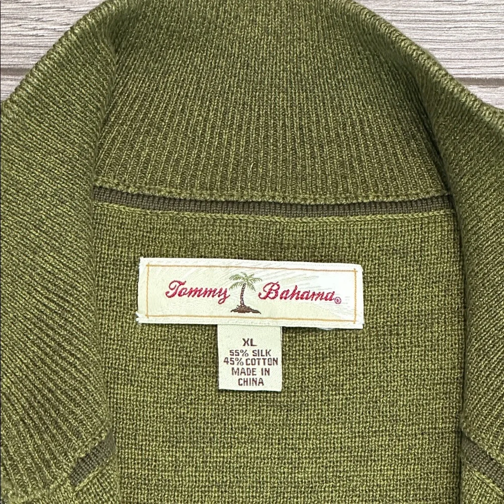 Tommy Bahama 1/2 Zip Silk Cotton Blend Long Sleeve Sweater Green Size XL‎